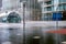 LONDON - FEBRUARY 12 : Torrential rain at Canary Wharf Docklands