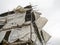 LONDON, FEBRUARY 20 2022: Storm damage, torn tarpaulins on scaffolding after fierce high winds.