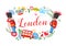 London floral wreath postcard with sightseeing elements