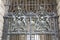 London, Great Britain -May 22, 2016:  wrought iron of Treasury Gates with Coat of Arms, Lion and Unicorn