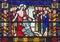 LONDON, GREAT BRITAIN - SEPTEMBER 16, 2017: The scene Judgment of Jesus for Pilate on the stained glass in church St Etheldreda