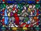 LONDON, GREAT BRITAIN - SEPTEMBER 16, 2017: The stained glass of Palm Sundy - Entry of Jesus in Jerusalem in church St Etheldreda