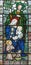 LONDON, GREAT BRITAIN - SEPTEMBER 17, 2017: The Holy Family on the stained glass in church Holy Trinity Brompton