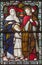 LONDON, GREAT BRITAIN - SEPTEMBER 17, 2017: The Holy Family on the stained glass in church St. James Spanish Place