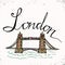 London hand lettering and Tower Bridge. Vector illustration. The hand drawn letters. Lettering and typographic design. Vector desi