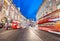 LONDON - JUNE 14, 2015: Red Double Decker Bus speeds up in city