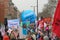 LONDON - MARCH 26: Protesters march against public expenditure cuts in a rally -- March for the Alternative -- organised by the Tr