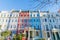 London - March 30: A row of colorful town houses in London Notting Hill on March 30, 2017