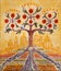 London - The modern symbolic painting of Tree of Life and Holy City Jerusalem in church St Botolph`s Aldgate