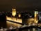 London night scene, Big Ben and Westminster Abbey