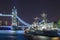 London At Night, Tower Bridge and HMS Belfast Ship at Night, Lon