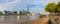 London - The panorama of Thames riverside and Shard from promenad in morning light