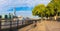 London - The panorama of Thames riverside and Shard from promenade in morning light