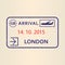 London passport stamp. Travel by plane visa or immigration stamp. Vector illustration