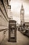 London phone box and Big Ben, sepia