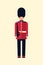 London Queens guard Vector flat illustration of a British soldier in uniform with a gun. Guid Icon isolated on light