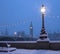 London skyline snow scene