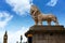 London south Bank Lion statue near Thames