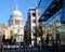 London, St Paul`s Cathedral world-famous dome with reflection in Office building.