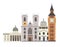 London street skyline vector Illustration. Westminster Abbey, Big Ben Clock-tower and St. Paul`s Cathedral buildings icon
