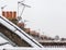 London suburb rooftops in snowy winter day