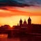 London sunset at Thames with St Paul Pauls