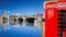 London symbols with BIG BEN, DOUBLE DECKER BUS, FLAG and Red Phone Booths in England, UK