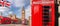 London symbols with BIG BEN, DOUBLE DECKER BUS and Red Phone Booths in England, UK