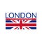 London text. Typography design with England or UK flag. London city banner, poster, Tee print, T-shirt graphics with British flag.