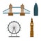 London touristic poster with famous landmarks and symbols isolated in the white background. Flat style. Vector