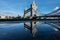 London - Tower Bridge reflected in a rain puddle