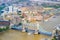 London Tower bridge seen from above. Tilt-shift effect applied.