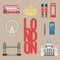 London travel info graphic. Vector illustration, Big Ben, eye, tower bridge and double decker bus, Police box, St Pauls