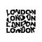 London typography text or slogan with wavy letters. T-shirt graphic with ripple or glitch effect.