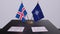 London, UK - 15 February 2023: Iceland country national flag and NATO flag. Politics and diplomacy illustration
