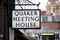 London, UK, 18th July 2019, sign for a quaker meeting house on St Martins Lane in central london