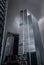 London, UK: 22 Bishopsgate reflecting the sky against a backdrop of dark, swirling storm clouds