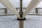 London, UK - 27 July, 2018: Fantastic breathtaking close view on the London Eye Wheel axis from bottom column on a cloudy evening