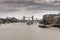 London, UK - 31 August 2016: View of HMS Belfast ship on river Thames with Tower of London Bridge in the background