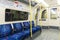 LONDON, UK - APRIL 07: Interior of empty Northern line underground train showing access doors. April 07, 2013 in London.