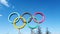 LONDON, UK - April 10th 2019: The Olympic games sign under a blue sky