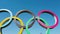 LONDON, UK - April 10th 2019: The Olympic games sign under a blue sky