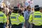 London, UK - April 15, 2019: Metropolitan Police officers patrols at Oxford street. Extinction Rebellion campaigners blocked