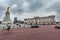 LONDON, UK - APRIL 9, 2013: Trafalgar Square with riding bicycle on the road and Golden Statue in front of Palace.