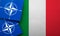LONDON, UK - August 2022: NATO North Atlantic Treaty Organization military alliance logo on a Italy flag