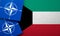 LONDON, UK - August 2022: NATO North Atlantic Treaty Organization military alliance logo on a Kuwait flag