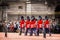 London UK  Chaning of the Guard at Buckingham Palace as Crowd of tourists blurred in background watch and take pictures