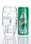 LONDON, UK - DECEMBER 06, 2016: Glass with ice and tin of Perrier sparkling water. Perrier is a French brand of natural bottled mi
