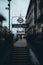 London UK January 2021 Entrance to the Westminster underground tube station. Cold winter day, union jack flag in the background.