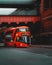 London UK January 2021 Panning shot of a popular red double decker London bus, background blurred in motion. Dark vertical moody